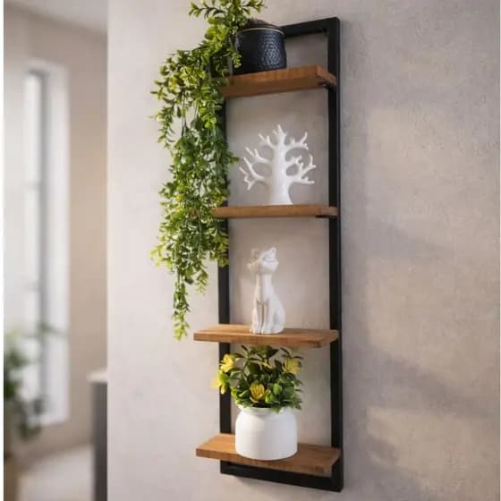 Nicho Retangular Decoração Sala, Banheiro, Quarto e Cozinha em metal e 4 prateleiras pinus