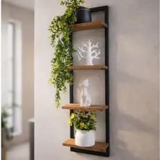 Nicho Retangular Decoração Sala, Banheiro, Quarto e Cozinha em metal e 4 prateleiras pinus