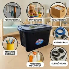 Caixa Organizadora 20 Litros Preto Com tampa e Travas Brinquedos Roupas Documentos Produtos Limpeza