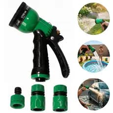 Esguicho Para Mangueira Jardim Pistola 8 Funções + 3 adaptadores Jatos Bico Bocal