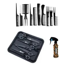 Kit Barbeiro Profissional Tesouras Pentes Navalha Spray
