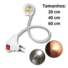 Soquete Adaptador Flexível Para Lâmpada Com Tomada 20cm 40cm 60cm Giro 360º Com Liga / Desliga