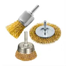 Kit Jogo Escova Circular De Aço Carbono 3 Peças com Haste para Limpeza e Polimento
