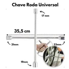 Chave de Roda Cruz Estrela Universal 4 Bocas Reforçada 17x19x21x23 Aço Profissional Aro 13, 14, 15, 16, 17, 18, 19, 20