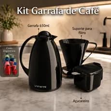 🌟 Kit Café ☕ Completo 🍵 Garrafa Térmica 650ml🔥 Porta Filtro Açucareiro e Colher 🥄  Unitermi💯 Cores