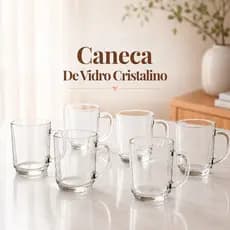🍵 Kit Canecas de Vidro Cristalino ☕ Transparente e Elegante | Para Café, Chá, Leite, Mesa Posta