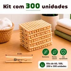 Kit Prendedores 🧺 de Roupa 👕 Madeira Bambu 🎍 Reforçados 👌 300 a 60 Unidades Duráveis Grampo Pregador