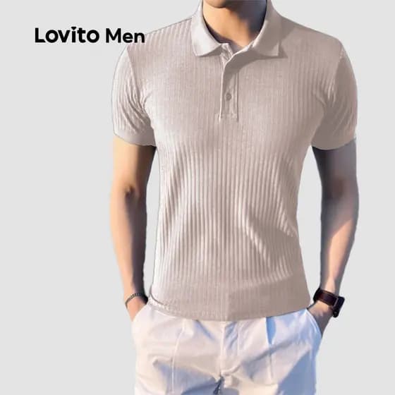 Lovito Men Camisa Polo Casual Plicated Primavera/verão Camisa Polo de Damasco para homens LNE114117