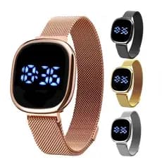 Relógio Elegante Com Tela De Toque LED-De Pulso Unissex Fivela Magnética Em Aço Inoxidável