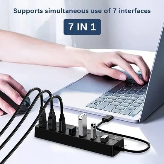 Porta USB HUB 7 Em 1 Para USB3.0 USB2.0 Docking Station Com Interruptor De Alimentação Carga De Transferência De 5 Gbps