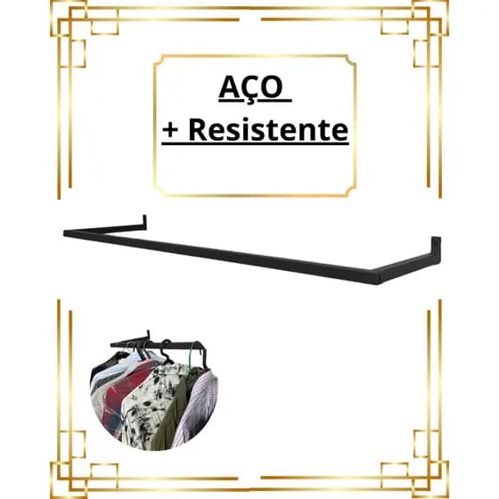 Arara De Parede 60cm Cabideiro Aço Resistente Organizador de Roupas Loja Closet Quarto