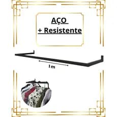 Arara De Parede 100 cm Cabideiro Aço Resistente Organizador de Roupas Loja Closet Quarto
