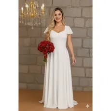 Vestido longo de noiva com manga casamento civil liz