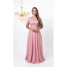 Vestido longo de festa com manga de renda madrinha moda feminina