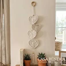 Enfeite de Parede Corações de Crochê Boho - Decoração Artesanal Casa Rústica Mineira