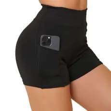 Short  Feminino Com Bolso Lateral Academia Corrida Caminhada Cós Alto Zero Transparência