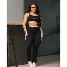 Conjunto Academia Legging e Top Regata Poliamida com Viés Branco Conjunto Fitness Para Academia