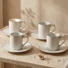 Jogo 4 Xicaras E Pires Café Porcelana New Bone China Papillon Borboleta Borda Dourada Luxo 100ml