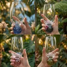 Jogo 2/4/6 Copos de Vidro Base Esfera Bola 550ml Copo Bolha Luxo Moderno Mesa Posta Rosa Azul Verde