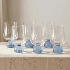Jogo 6 Copos em Vidro Base Bola Esfera Azul e Transparente 440ml
