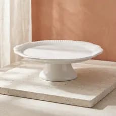 Boleira De Porcelana New Bone Com Pe Lacet Grande 15cm Relevo Bolinhas Perola Prato Doces Mesa Posta