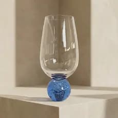 Jogo 4 Copos de Vidro Base Esfera Bola Azul 550ml Copo Bolha Instagramável Luxo Moderno Mesa Posta