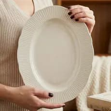 Prato Oval Perlé Porcelana Borda Relevo Perlada Travessa Servir Mesa Posta 24x18cm Branco