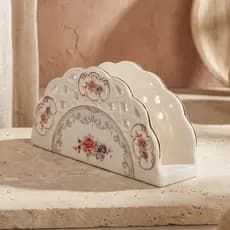 Porta Guardanapo Porcelana New Bone Rosas Floral Vazado Borda Ouro Mon Cheri Mesa Posta Colonial 13c