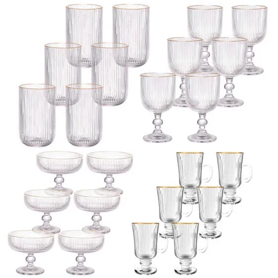Linha Canelada em Vidro Escolha Xicara Caneca Taça Copo Jarra Bowl Jogo L'hermitage