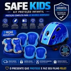 Kit Proteção Infantil Completo Cor Azul Capacete Joelheira Cotoveleira Munhequeira - Bicicleta Patins Skate Patinete