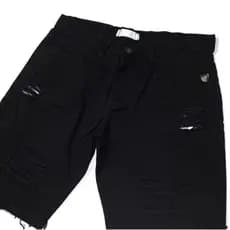 Bermuda Jeans Masculina Preta Rasgada Desfiada Shorts De Alta Qualidade