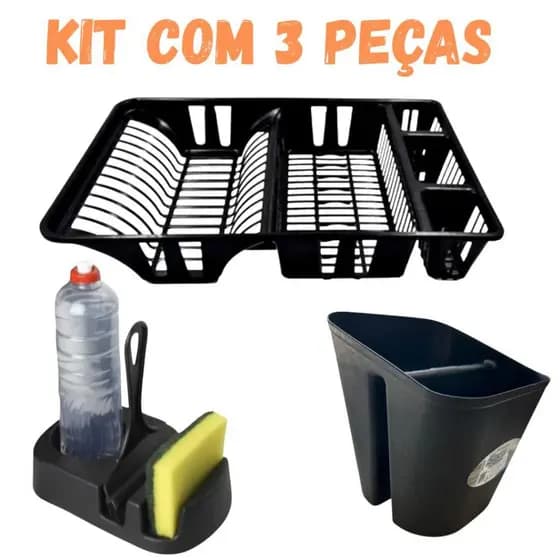 Kit Cozinha Porta Dergentente + Rodo + Escorredor + Porta Talheres