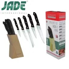 Faqueiro 5 Peças com Cepo Kit Conjunto Jogo de Facas