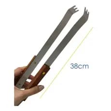 Pegador Para Carne Churrasco Lâmina Aço Inox E Madeira 38 Cm