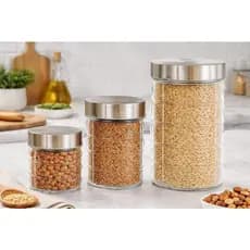 Conjunto 3 Potes Vidro Tampa Inox