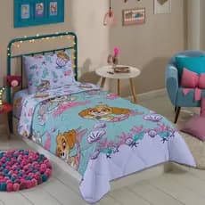 Edredom Infantil Dupla Face Solteiro Personagem Menino Menina Kids Patrulha Canina Skye Barbie Stitch Homem Aranha