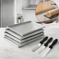 Kit 5 Formas Bolo De Rolo Rocambole 15x30x1 + Kit Espatulas