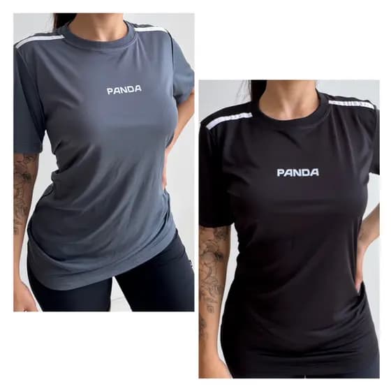 kit com duas camiseta feminina panda para treino/corrida/academia com proteção uv