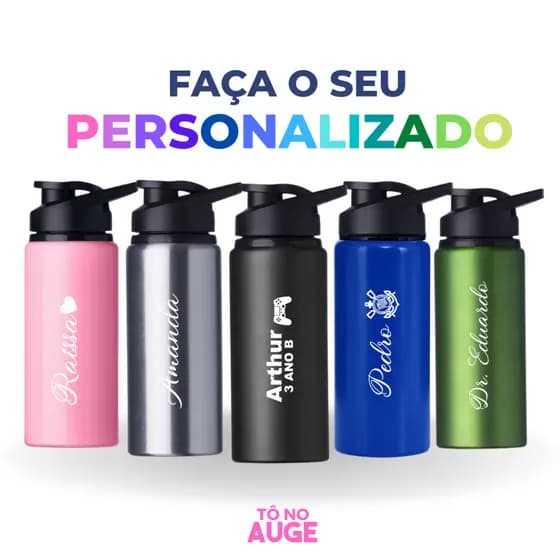 Squeeze Alumínio 600 ml, personalizada com seu nome ou logo Garrafa de Água, Academia, Esporte, Lazer