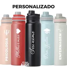 Garrafa Personalizada Térmica 850ml com Nome, Logo, Time, Frase, Profissão
