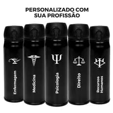 Garrafa Térmica Preto 400ml Personalizada com Profissão Pronta Entrega
