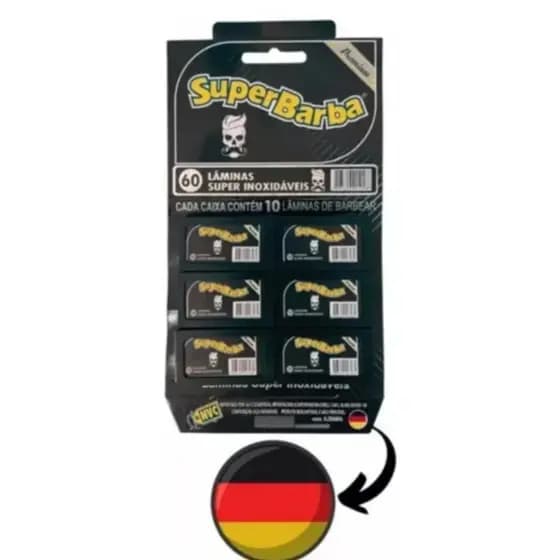 Lâmina de Barbear Super Barba Black da Alemanha Kit com 10 cartelas com 60 unidades inteiras