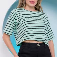 Blusa listrada feminina curta blusa OVER SIZE fresca ampla e confortável
