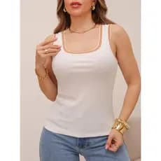 Regata Canelada Feminina Justa Decote Quadrado Casual Estilosa Moda De Verão
