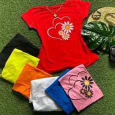 Blusinha Básica Baby Look Camiseta Viscorycla Estampa Coração Mangarida