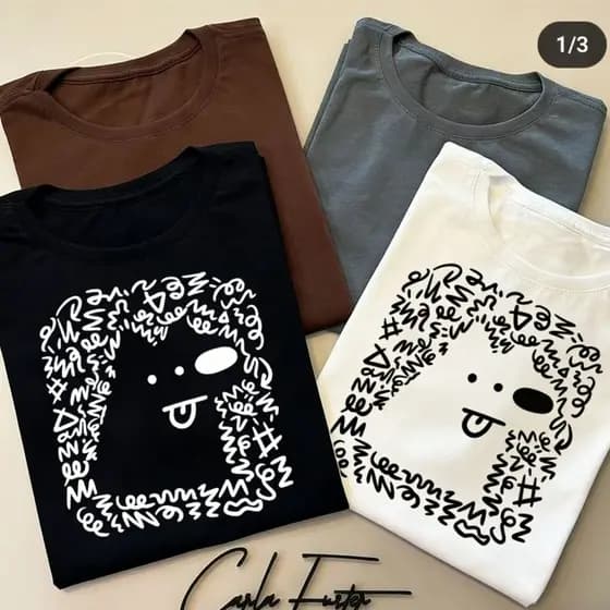 kit 3 Entrega Aleatória Cores Variados Blusinha Básica Baby Look Camiseta Viscorycla Com Estampa Cachorrinho Desleixado
