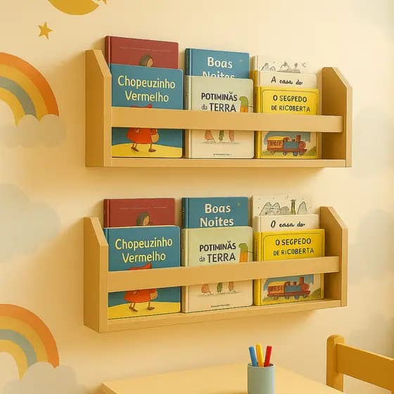 Kit Prateleira Organizadora MDF Cru Infantil Livros Brinquedos Quarto Brinquedoteca