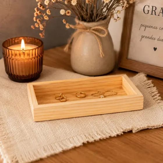 Bandeja Madeira Pinus 20x10 com Fundo em MDF Resistente Decorativa para Mesa Cantinho do Café