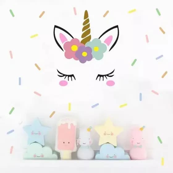 Adesivo De Parede Quarto Infantil Unicórnio Confetes Candy