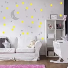 Adesivo Lua E Estrelas Amarelo E Cinza